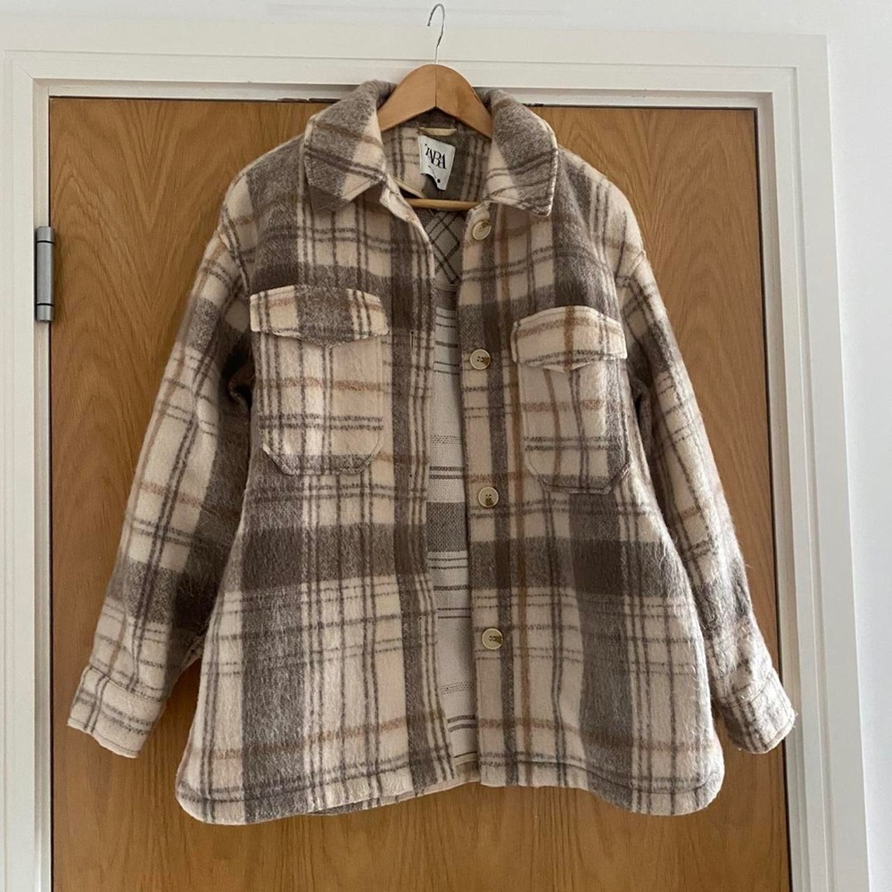 Zara checked wool-blend overshirt shacket - Picture 1 of 3